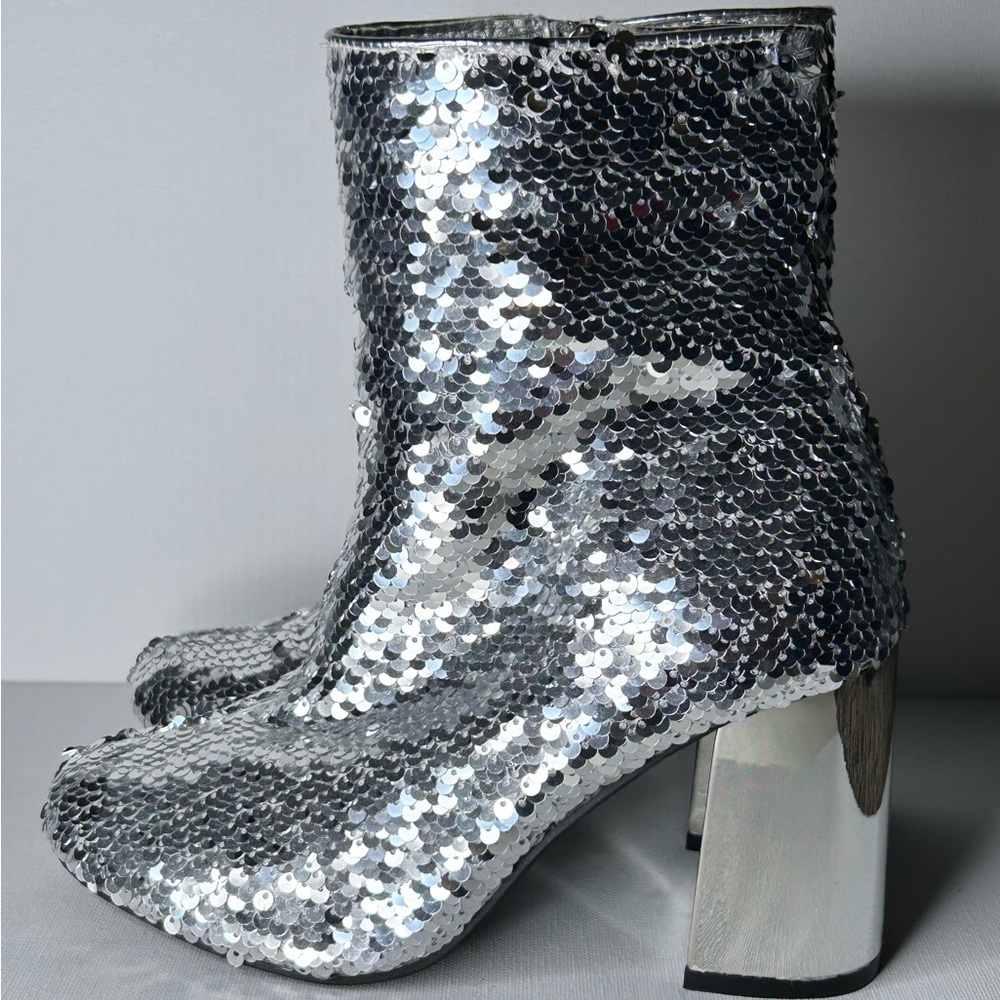 “Forever” Silver Sequin Mirrored Heel Boots